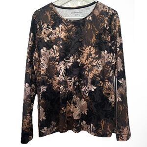 Croft & Barrow Women's Long Sleeve Floral Top - Black and Tan